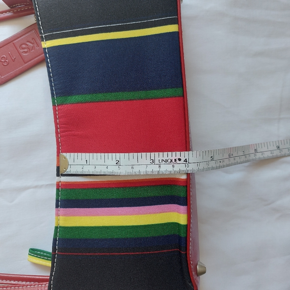 Vintage K18 Shoulder Strap Bag Fabric Multicolor Stripe Summer Beach Handbag - Picture 6 of 15